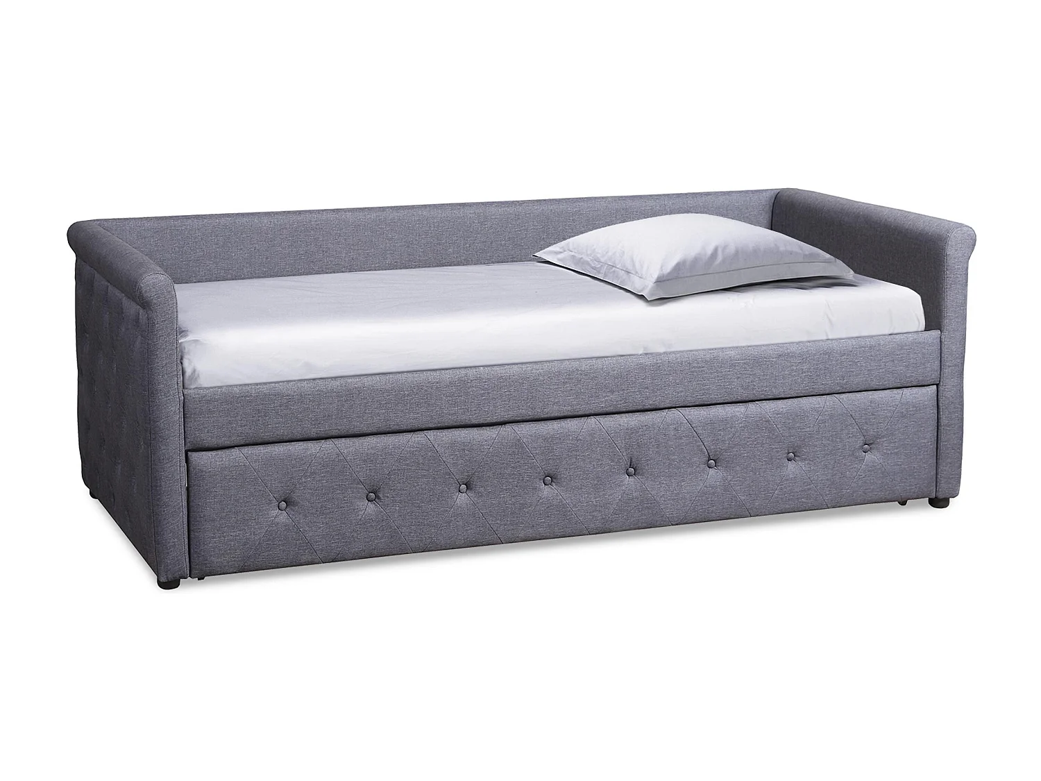 Lit Gigogne Capitonné "Antille" 90x190cm Gris