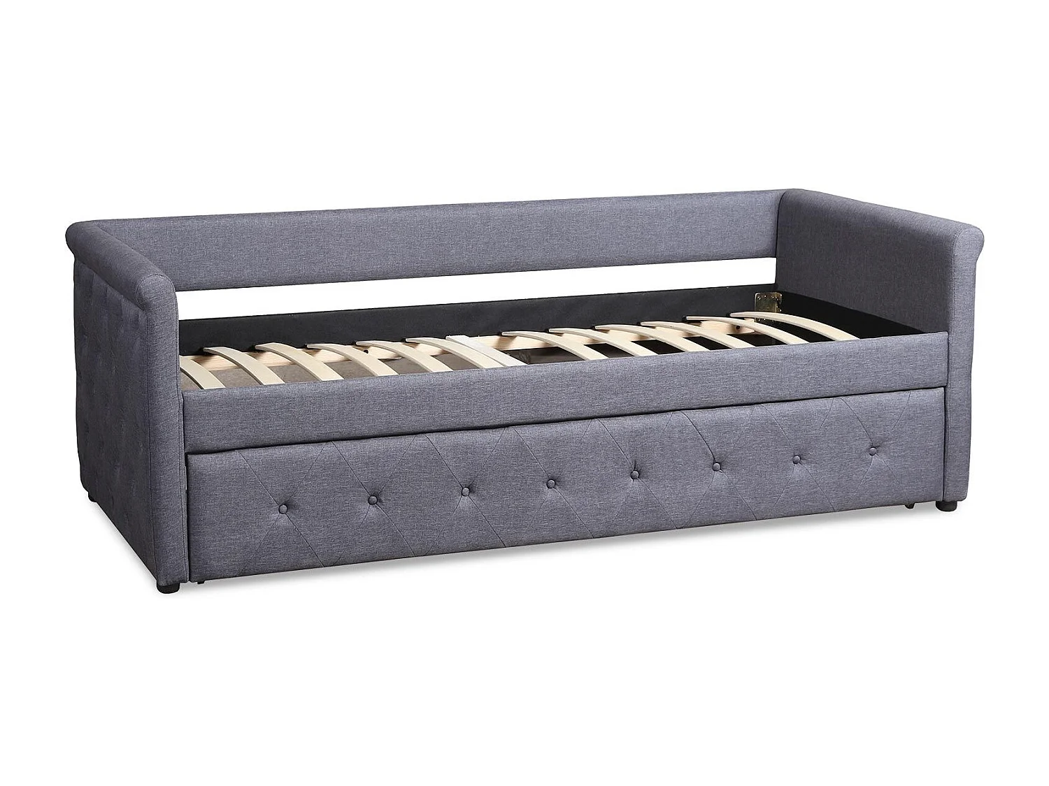 Lit Gigogne Capitonné "Antille" 90x190cm Gris