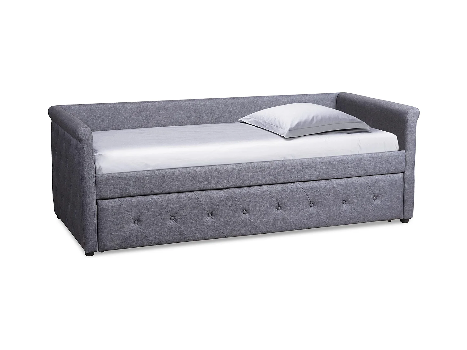 Lit Gigogne Capitonné "Antille" 90x190cm Gris