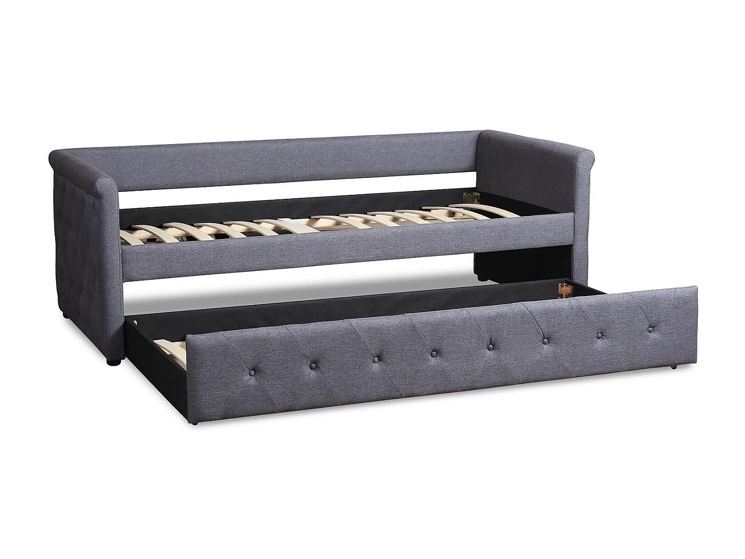 Lit Gigogne Capitonné "Antille" 90x190cm Gris