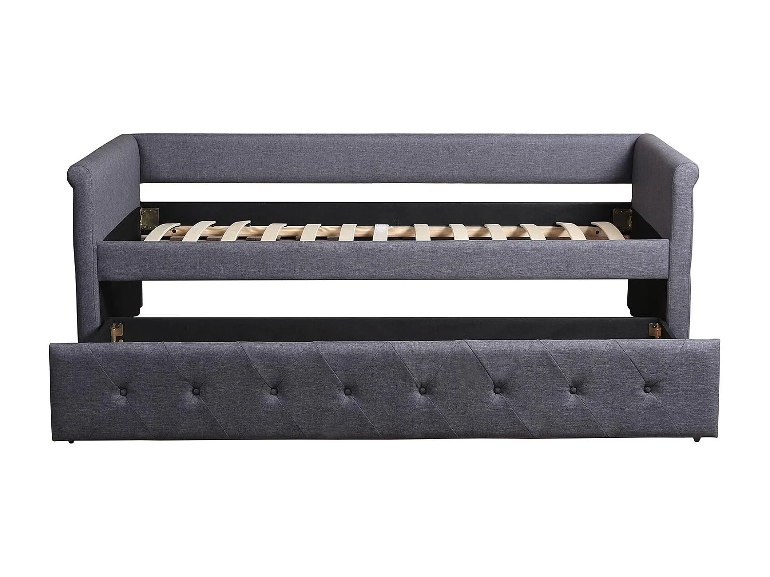 Lit Gigogne Capitonné "Antille" 90x190cm Gris