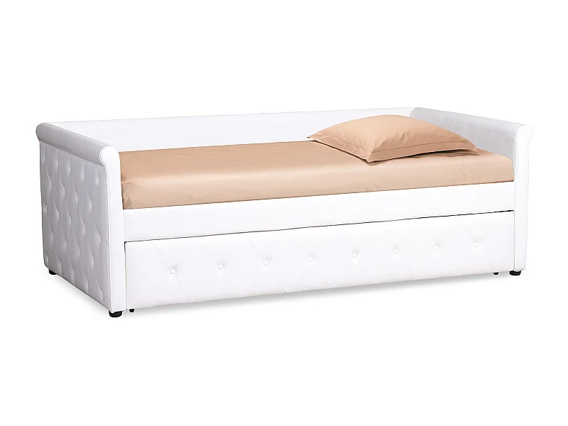 Lit Gigogne Capitonné "Antille" 90x190cm Blanc