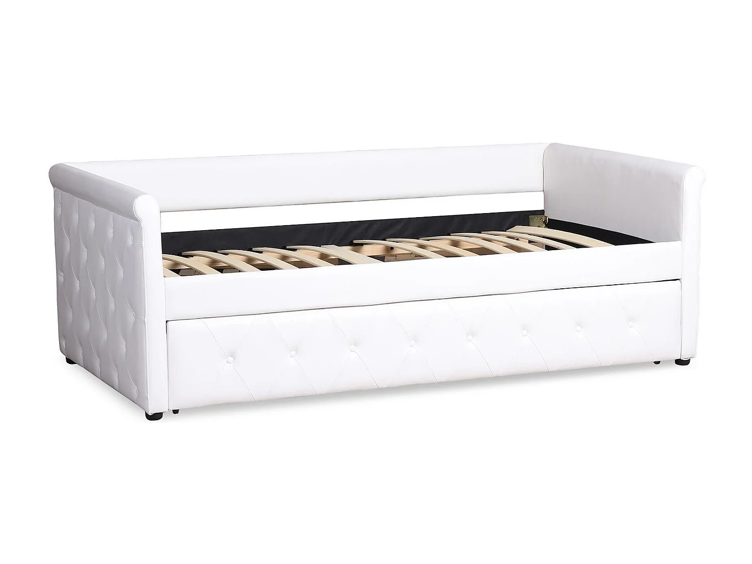 Lit Gigogne Capitonné "Antille" 90x190cm Blanc