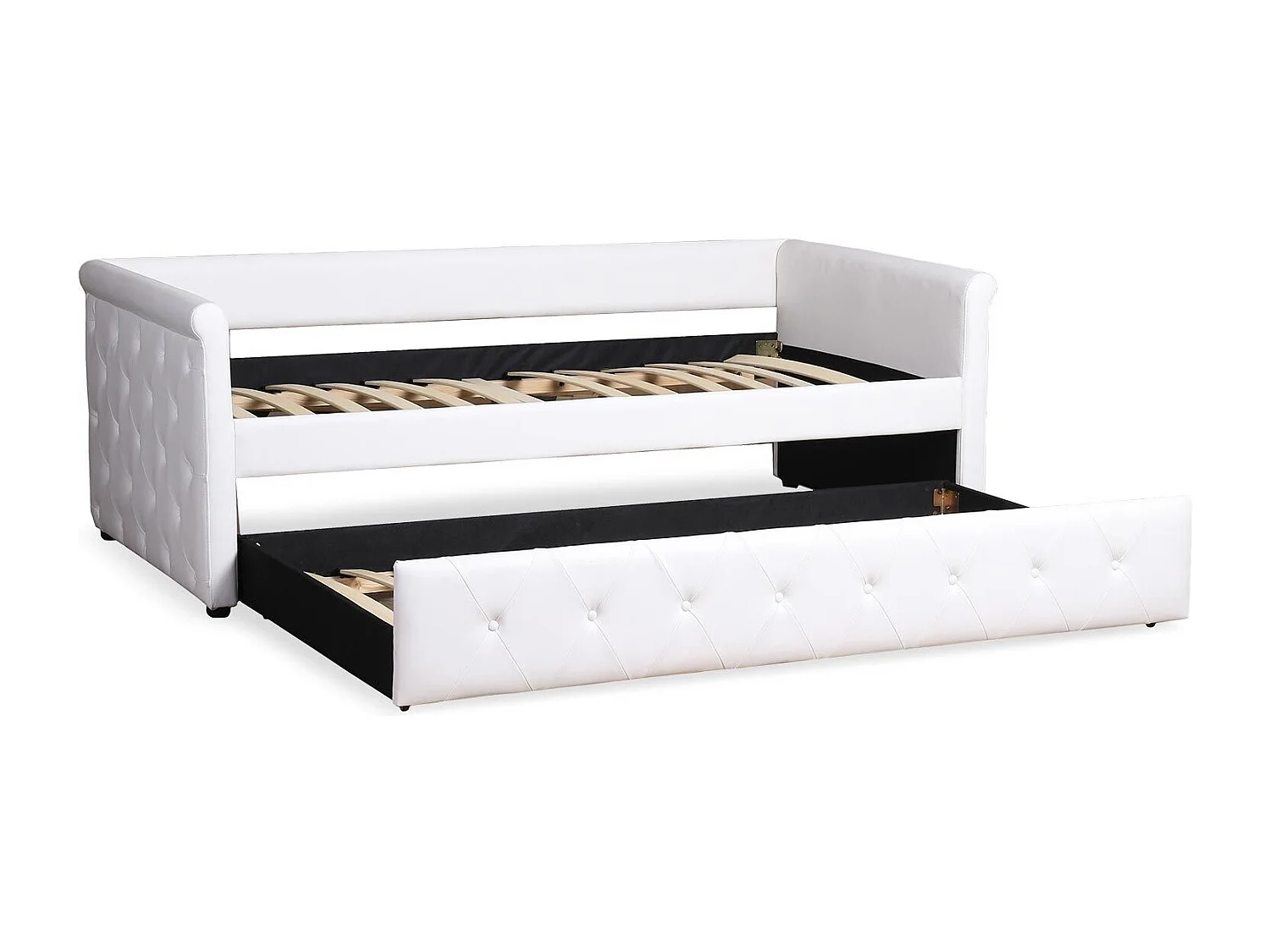 Lit Gigogne Capitonné "Antille" 90x190cm Blanc