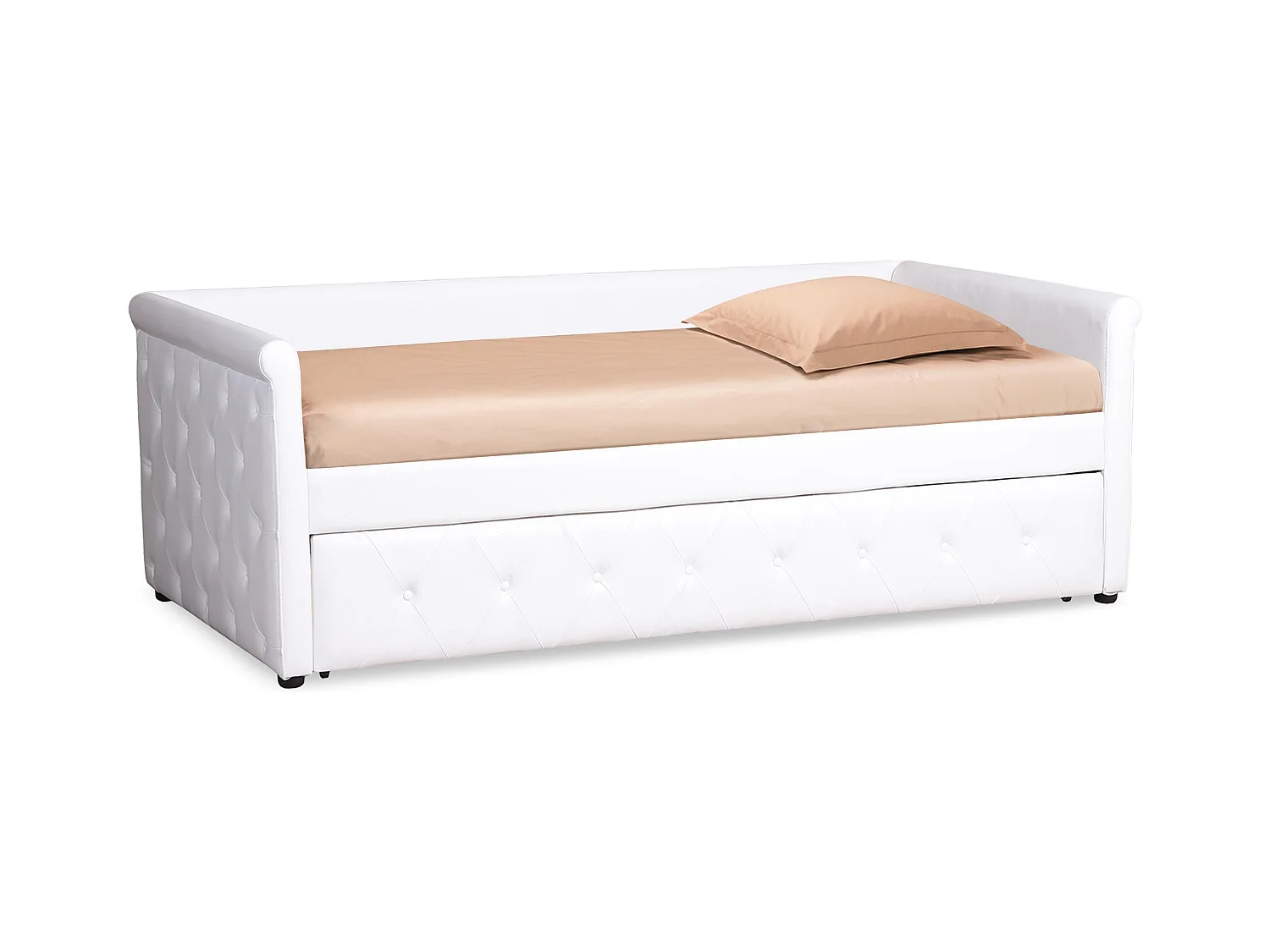 Lit Gigogne Capitonné "Antille" 90x190cm Blanc