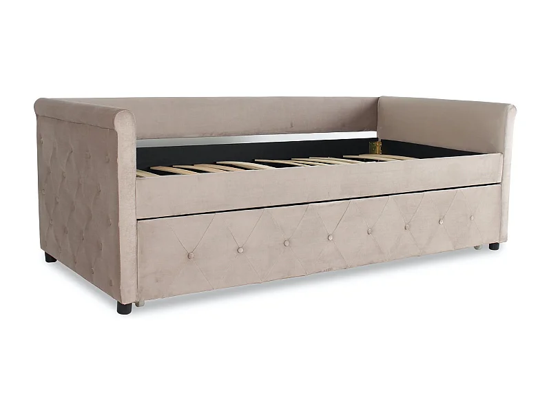 Lit Gigogne Capitonné "Antille" 90x190cm Taupe