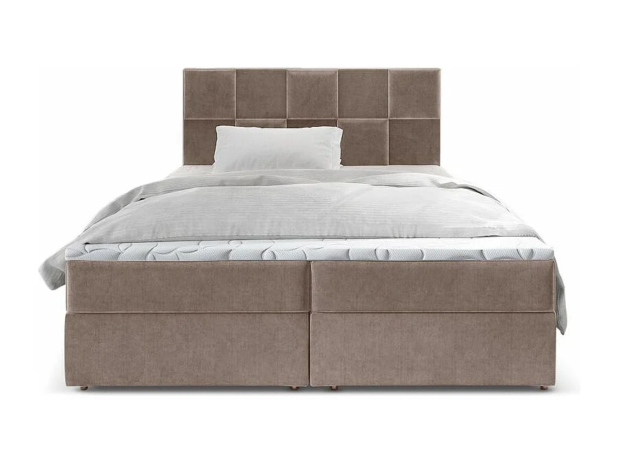 Lit Coffre & Matelas Velours "Natra" 140x200cm Taupe