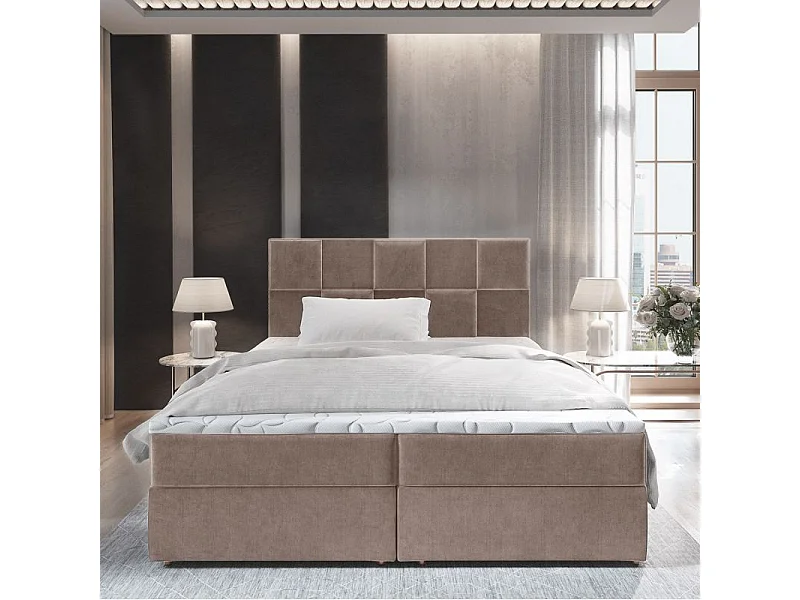 Lit Coffre & Matelas Velours "Natra" 140x200cm Taupe