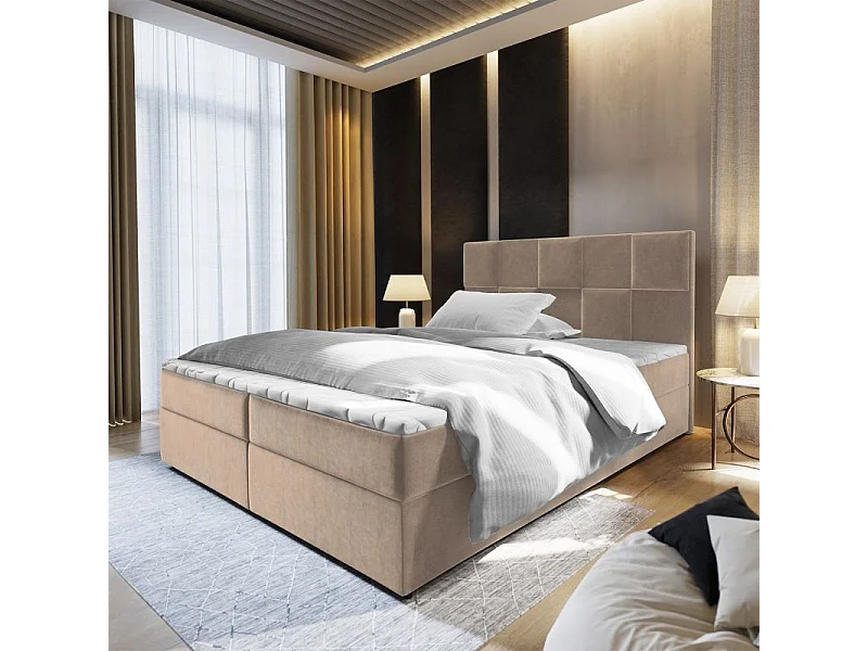 Lit Coffre & Matelas Velours "Natra" 140x200cm Taupe