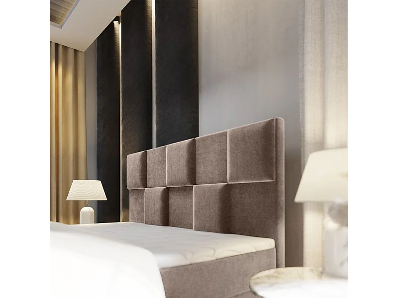 Lit Coffre & Matelas Velours "Natra" 140x200cm Taupe