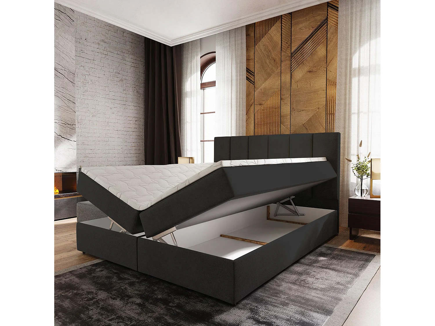 Lit Coffre & Matelas Design "Vatra" 180x200cm Noir
