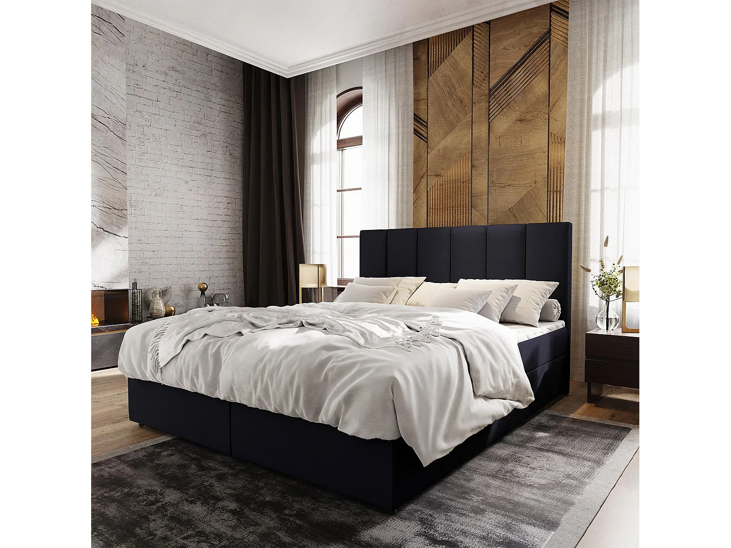 Lit Coffre & Matelas Design "Vatra" 180x200cm Noir