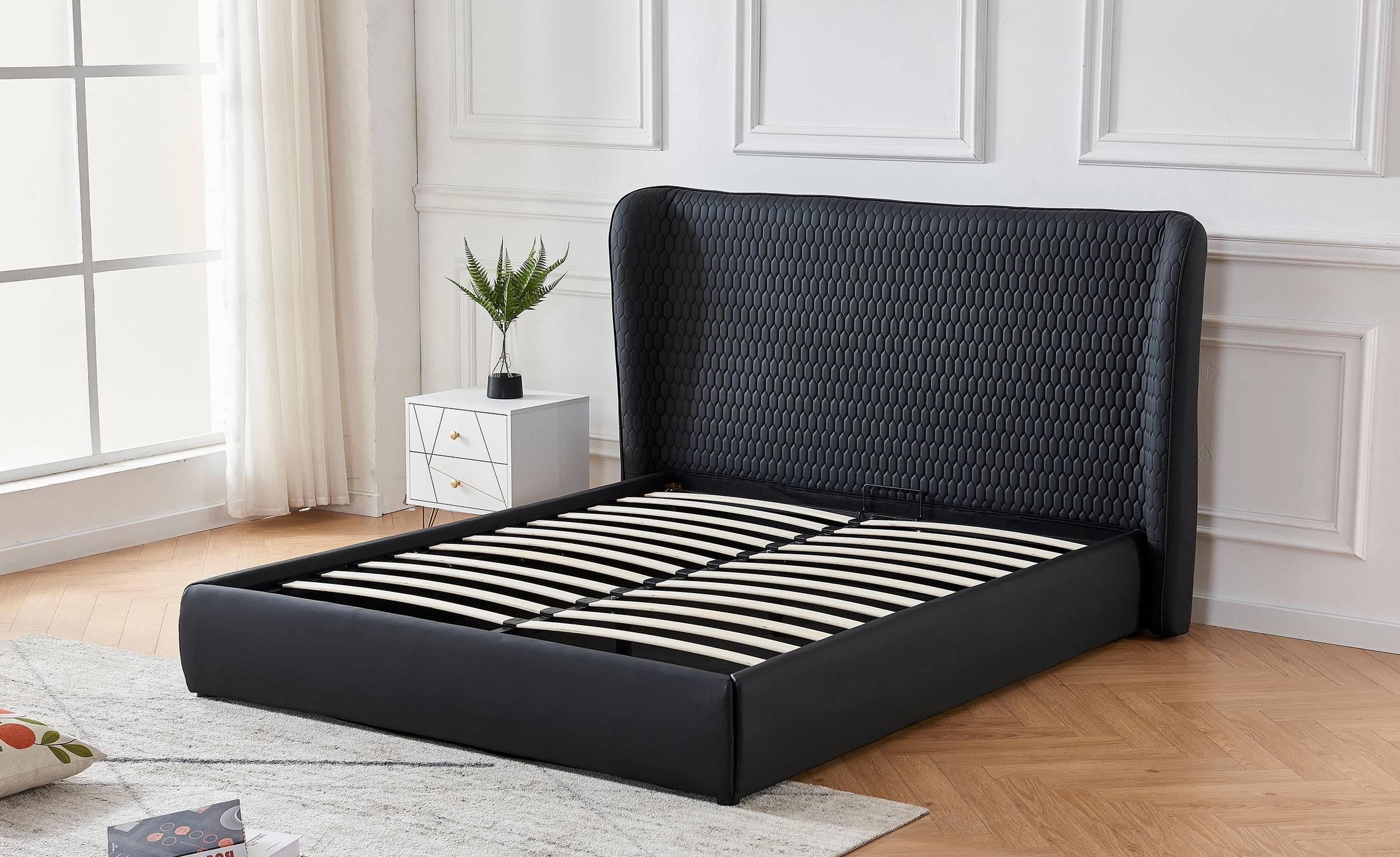 Lit Coffre Maya Avec Sommier Relevable 180x200cm Simili Noir