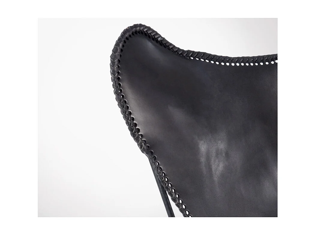 Fauteuil Design en Cuir "Papillon" 92cm Noir