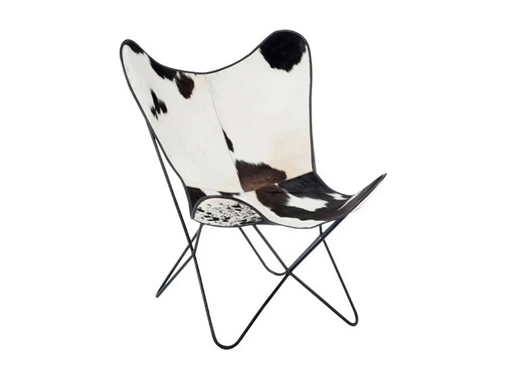 Fauteuil Design Peau de Vache "Papillon" 92cm Noir & Blanc