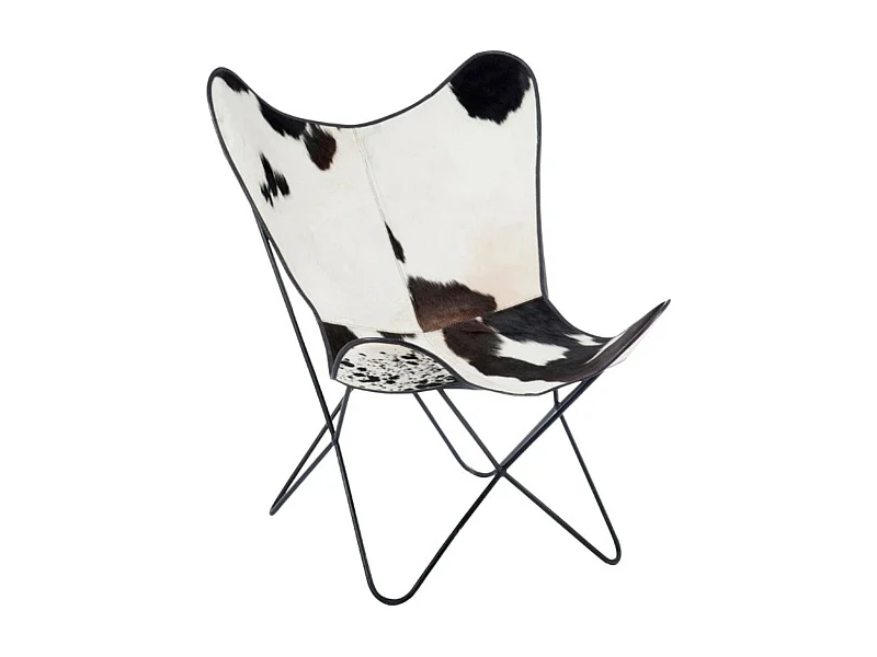 Fauteuil Design Peau de Vache "Papillon" 92cm Noir & Blanc