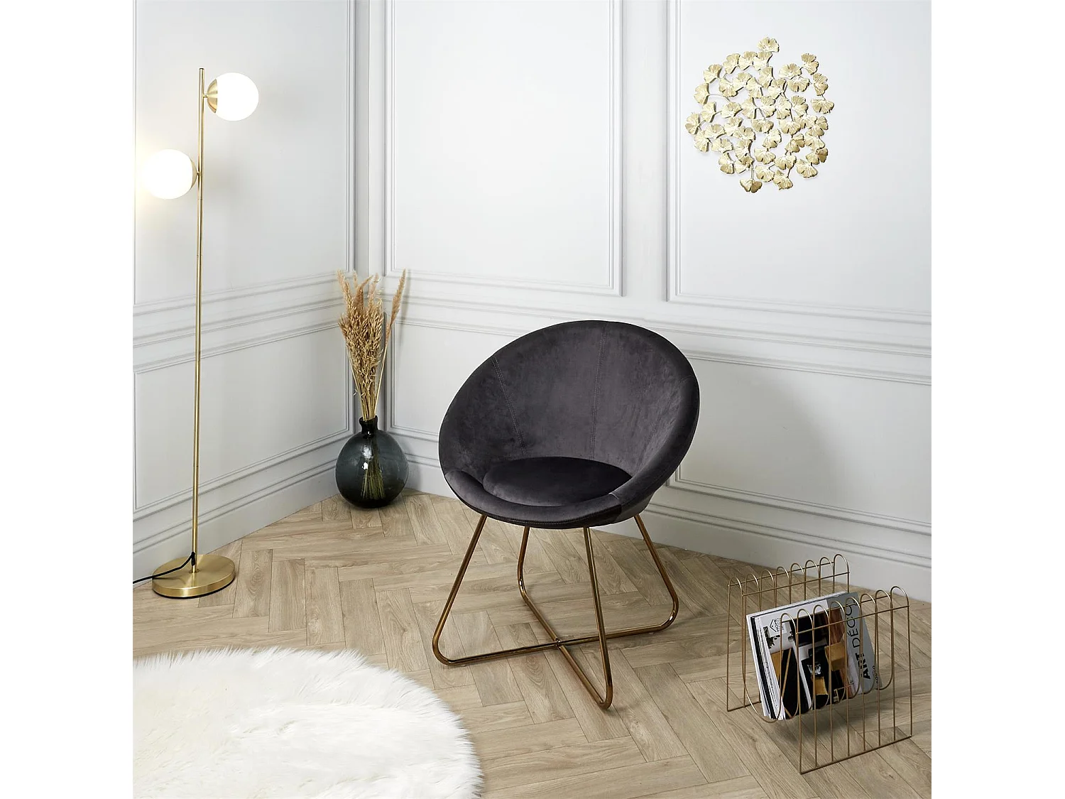 Fauteuil Design Velours "Karl" 83cm Gris