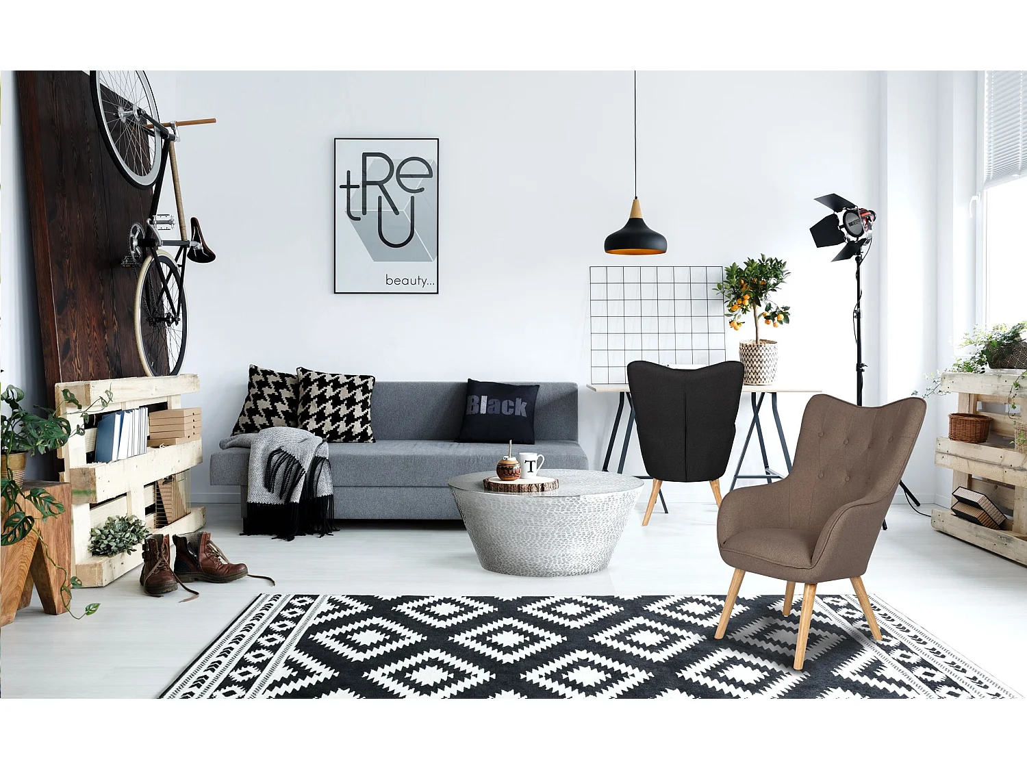 Fauteuil scandinave Klarys Tissu Taupe