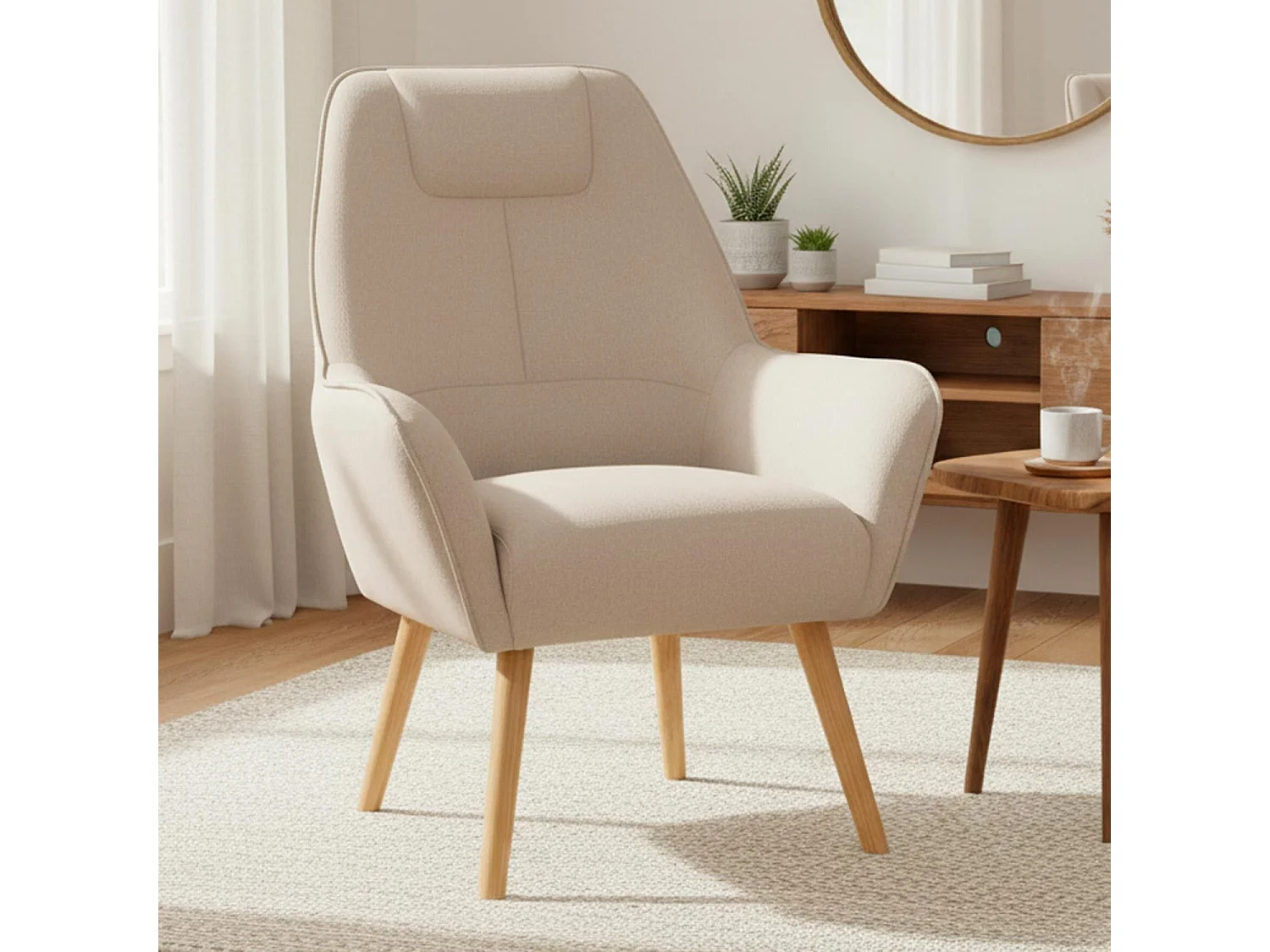 Fauteuil scandinave dossier haut Fox Beige