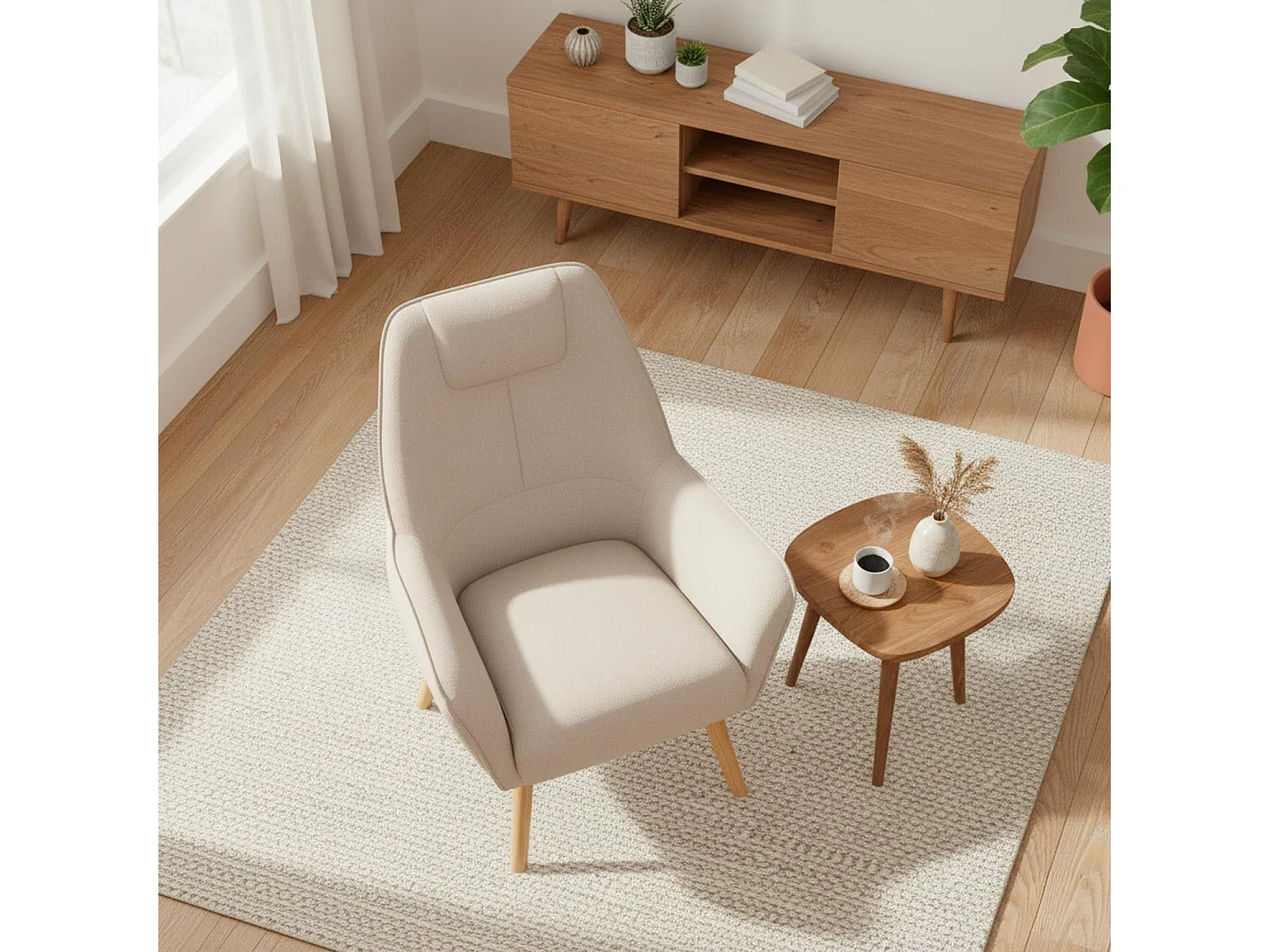 Fauteuil scandinave dossier haut Fox Beige