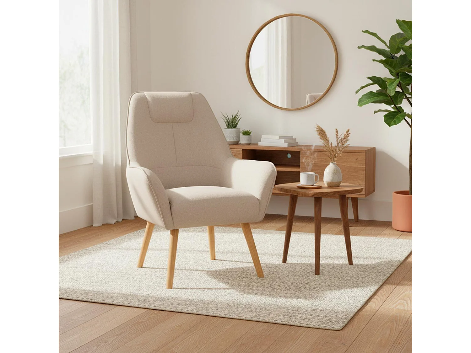 Fauteuil scandinave dossier haut Fox Beige