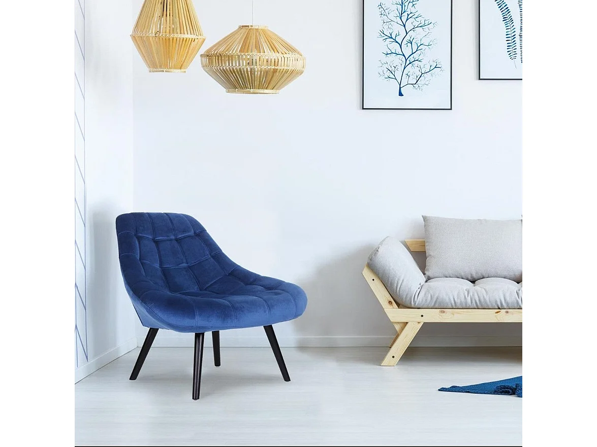 Fauteuil Scandinave en Velours "Johan" 102cm Bleu