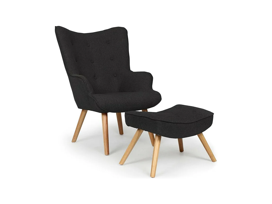 Fauteuil & Pouf Scandinave "Orle" 98cm Noir