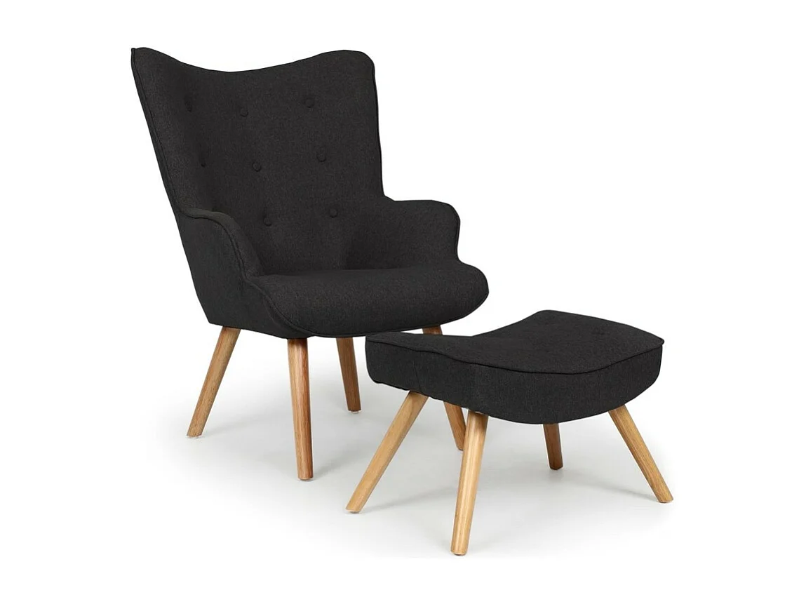 Fauteuil & Pouf Scandinave "Orle" 98cm Noir