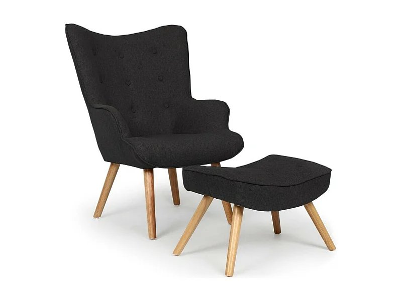 Fauteuil & Pouf Scandinave "Orle" 98cm Noir