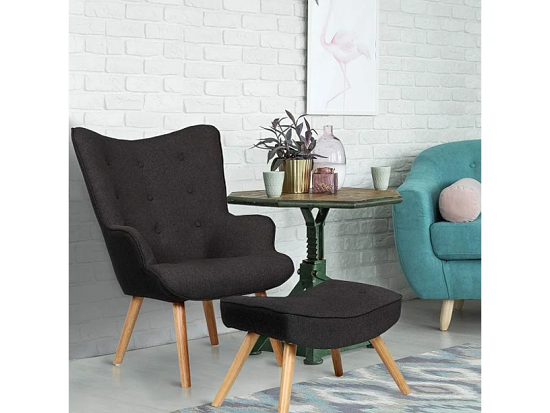 Fauteuil & Pouf Scandinave "Orle" 98cm Noir