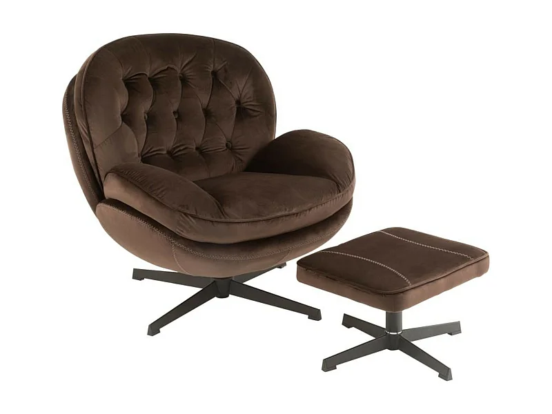 Fauteuil & Repose-Pieds "Relax" 88cm Marron Foncé