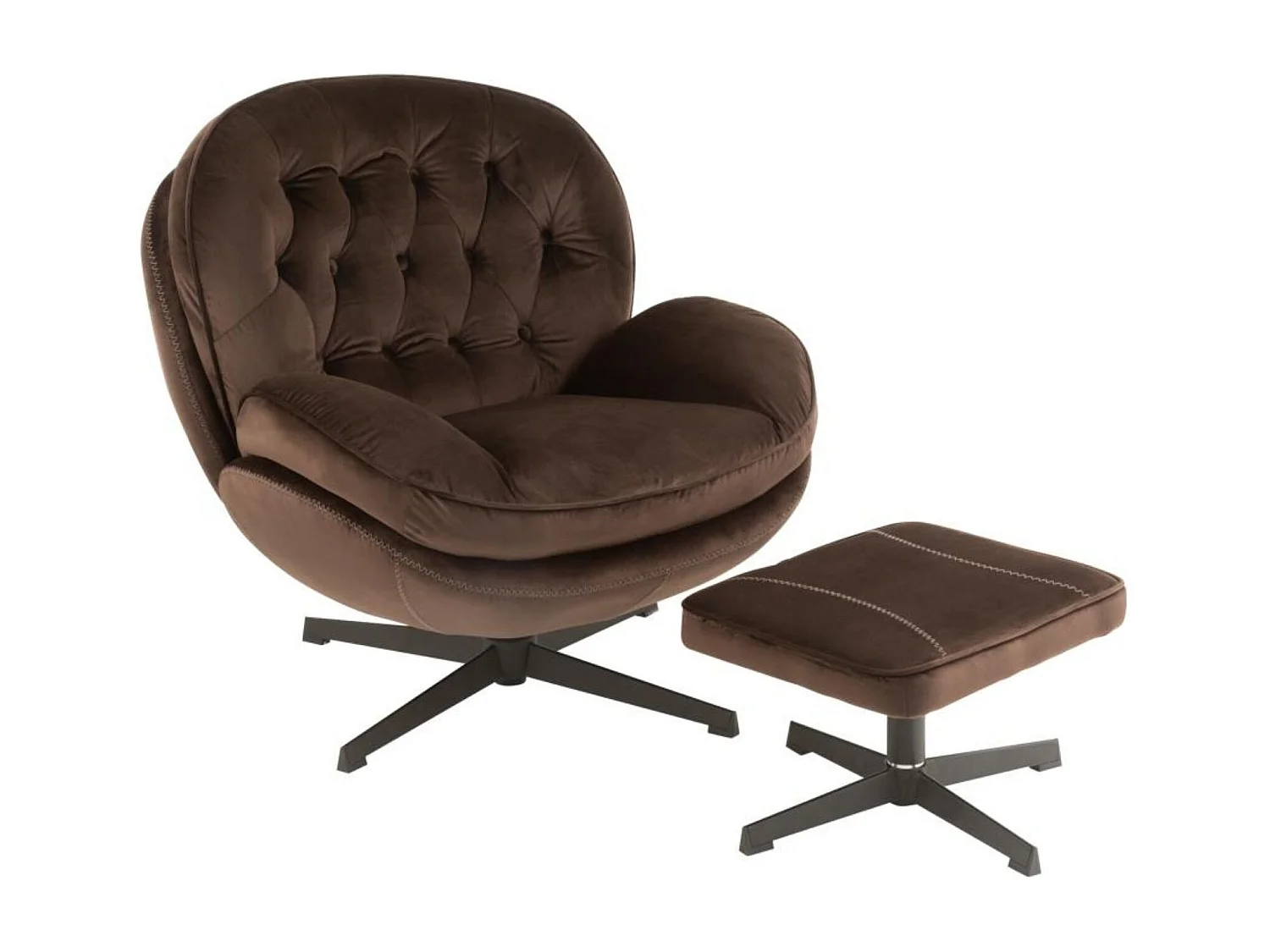 Fauteuil & Repose-Pieds "Relax" 88cm Marron Foncé