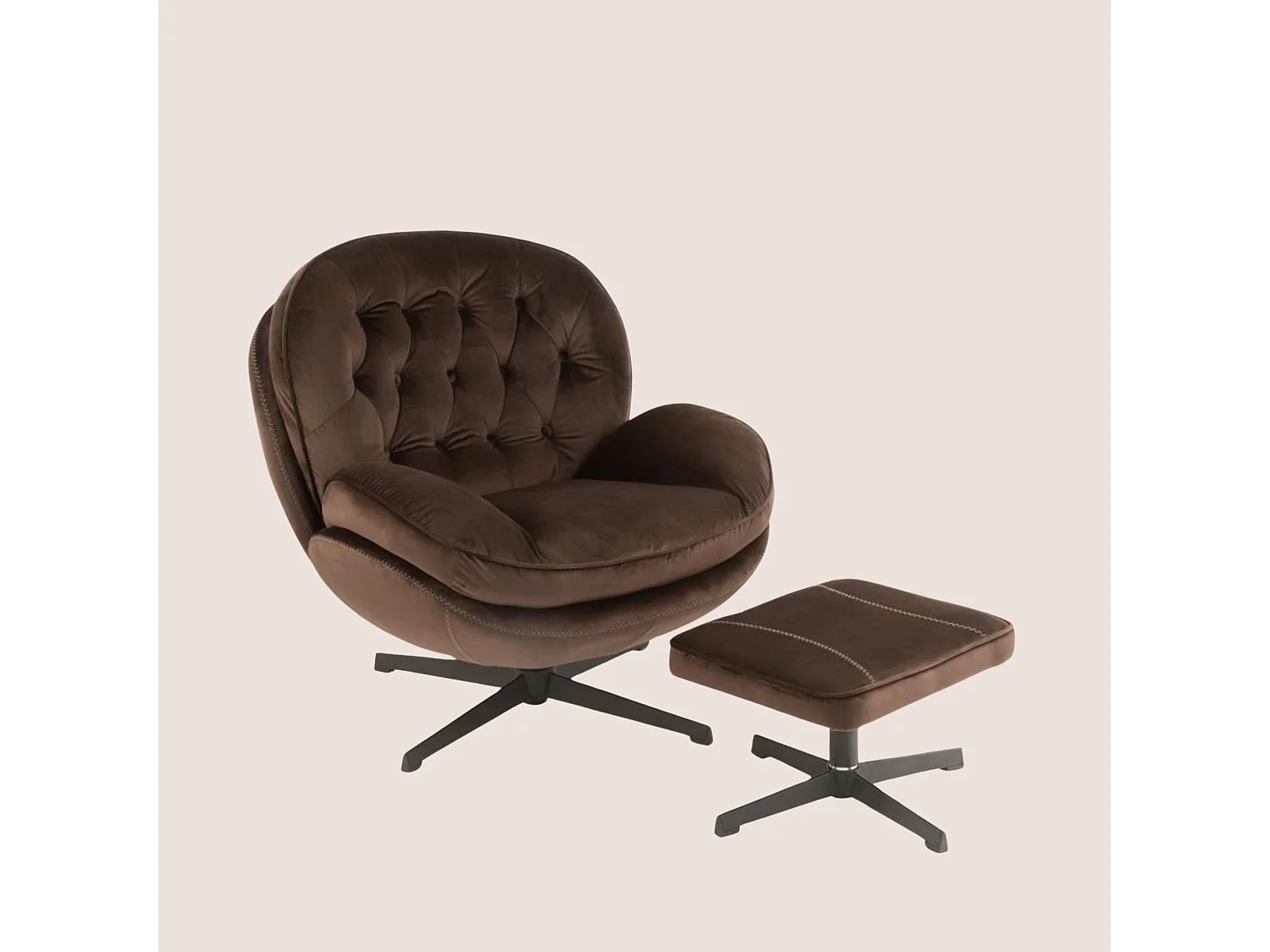 Fauteuil & Repose-Pieds "Relax" 88cm Marron Foncé