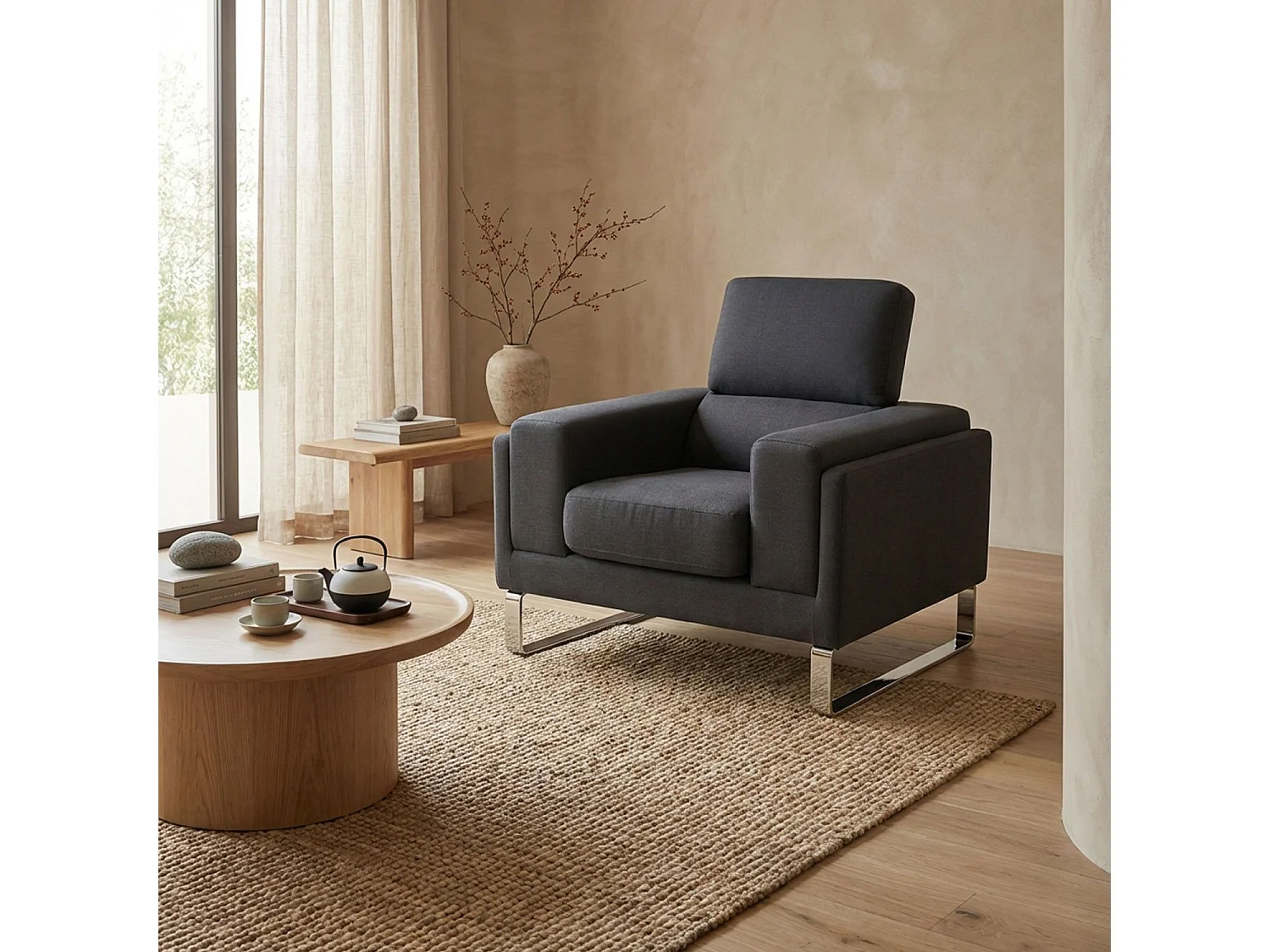 Fauteuil en Tissu "Ezekiel" 104cm Noir