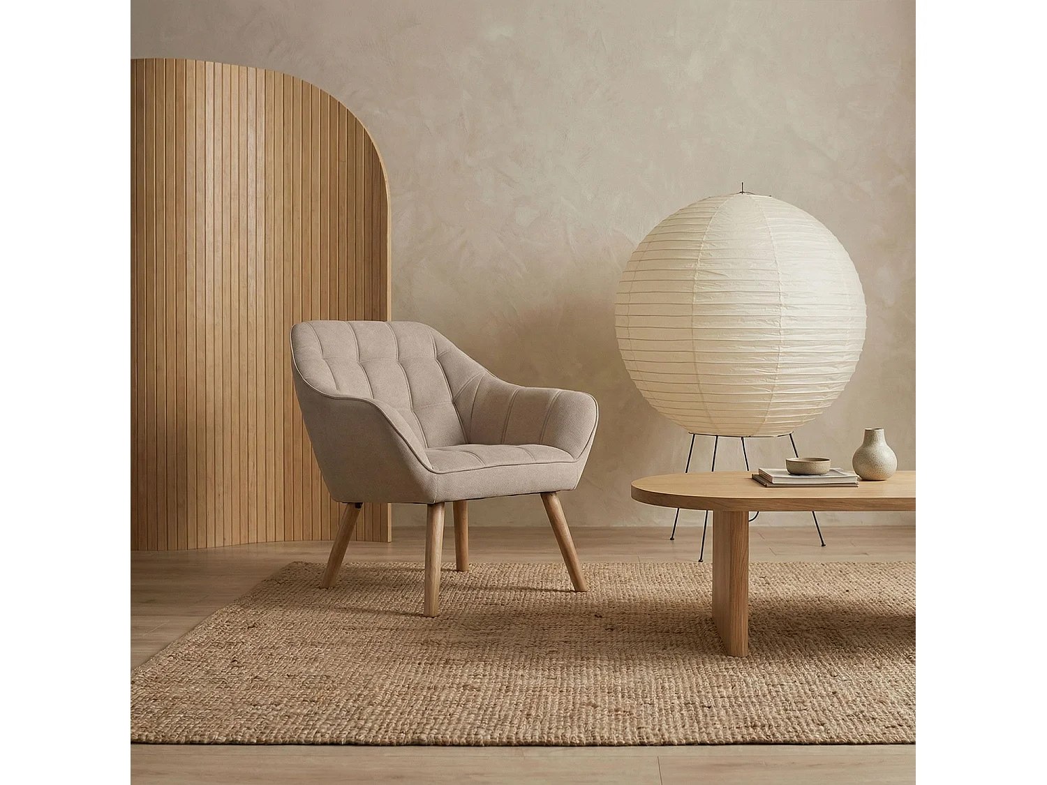 Fauteuil Scandinave Matelassé "Taon" 83cm Beige
