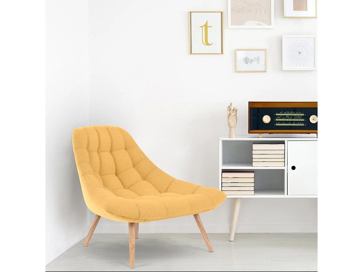 Fauteuil Scandinave en Tissu "Johan" 102cm Jaune