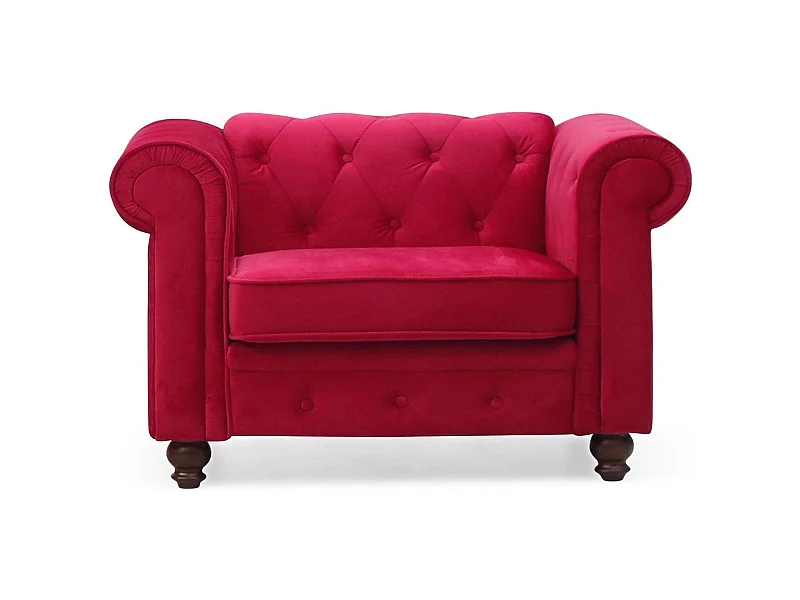 Fauteuil Design Velours "Chesterfield" 111cm Rouge