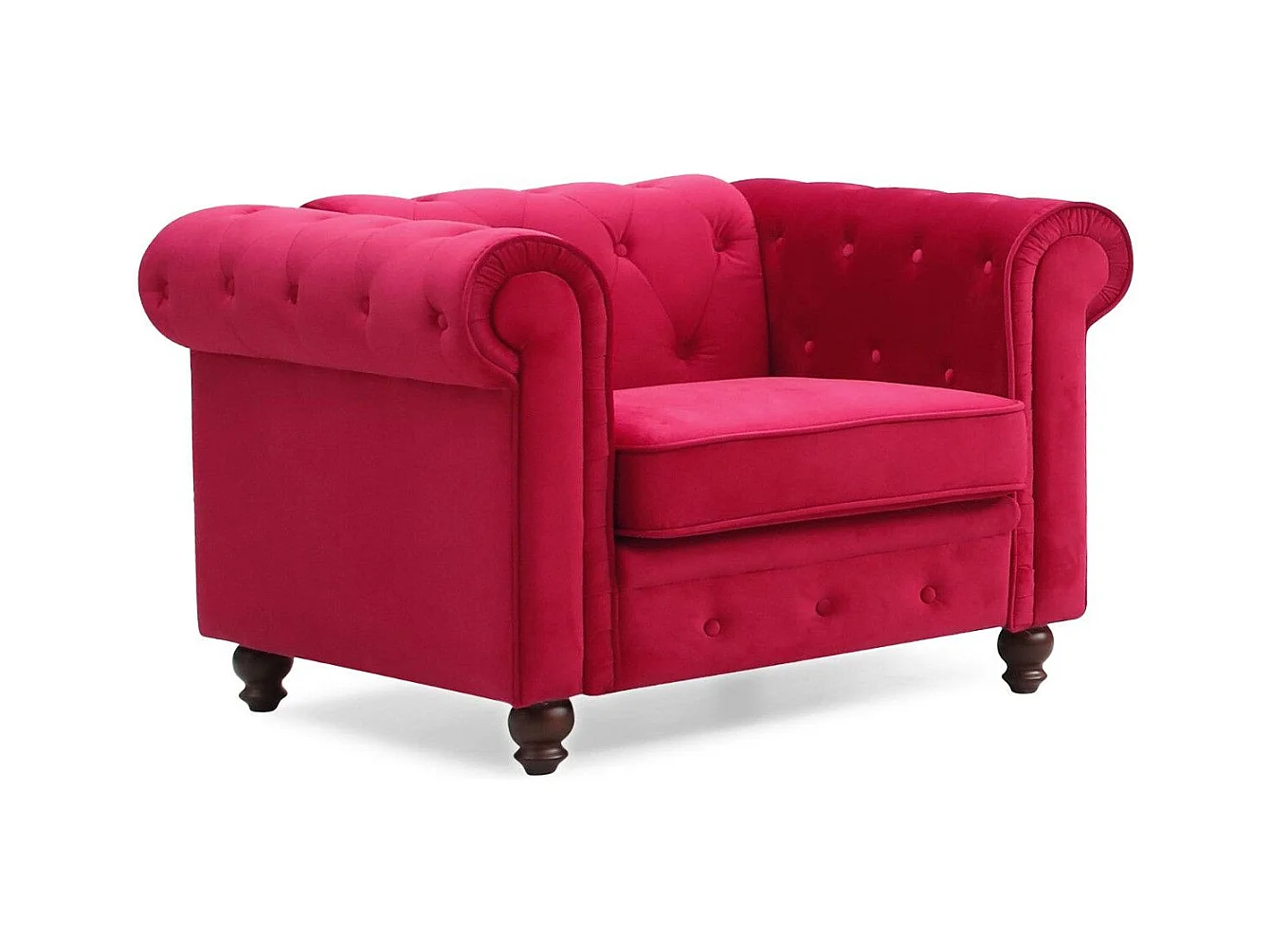 Fauteuil Design Velours "Chesterfield" 111cm Rouge