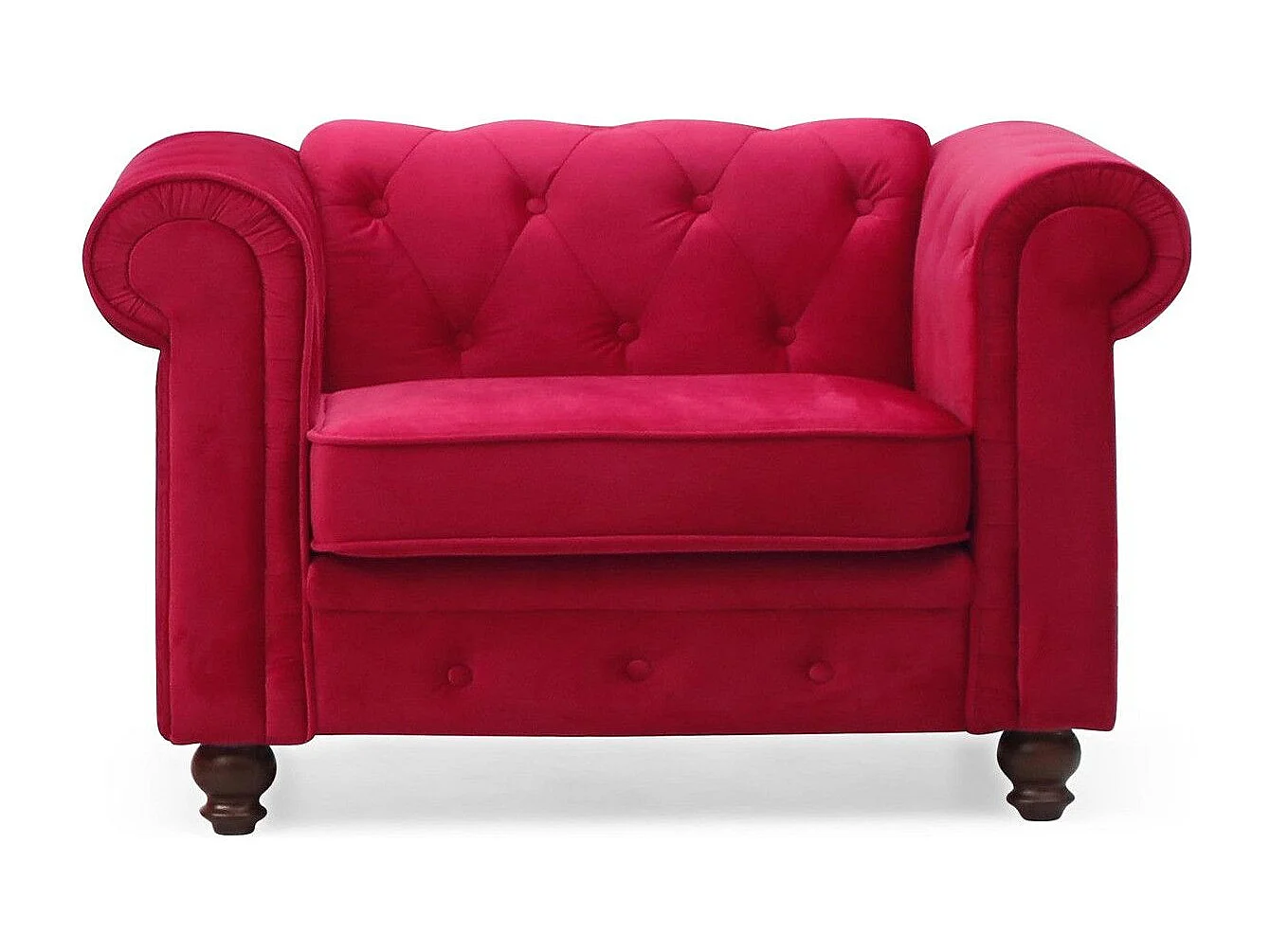 Fauteuil Design Velours "Chesterfield" 111cm Rouge