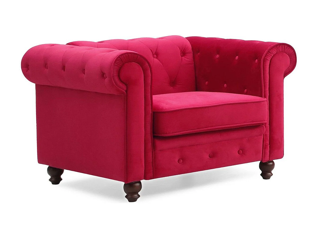 Fauteuil Design Velours "Chesterfield" 111cm Rouge