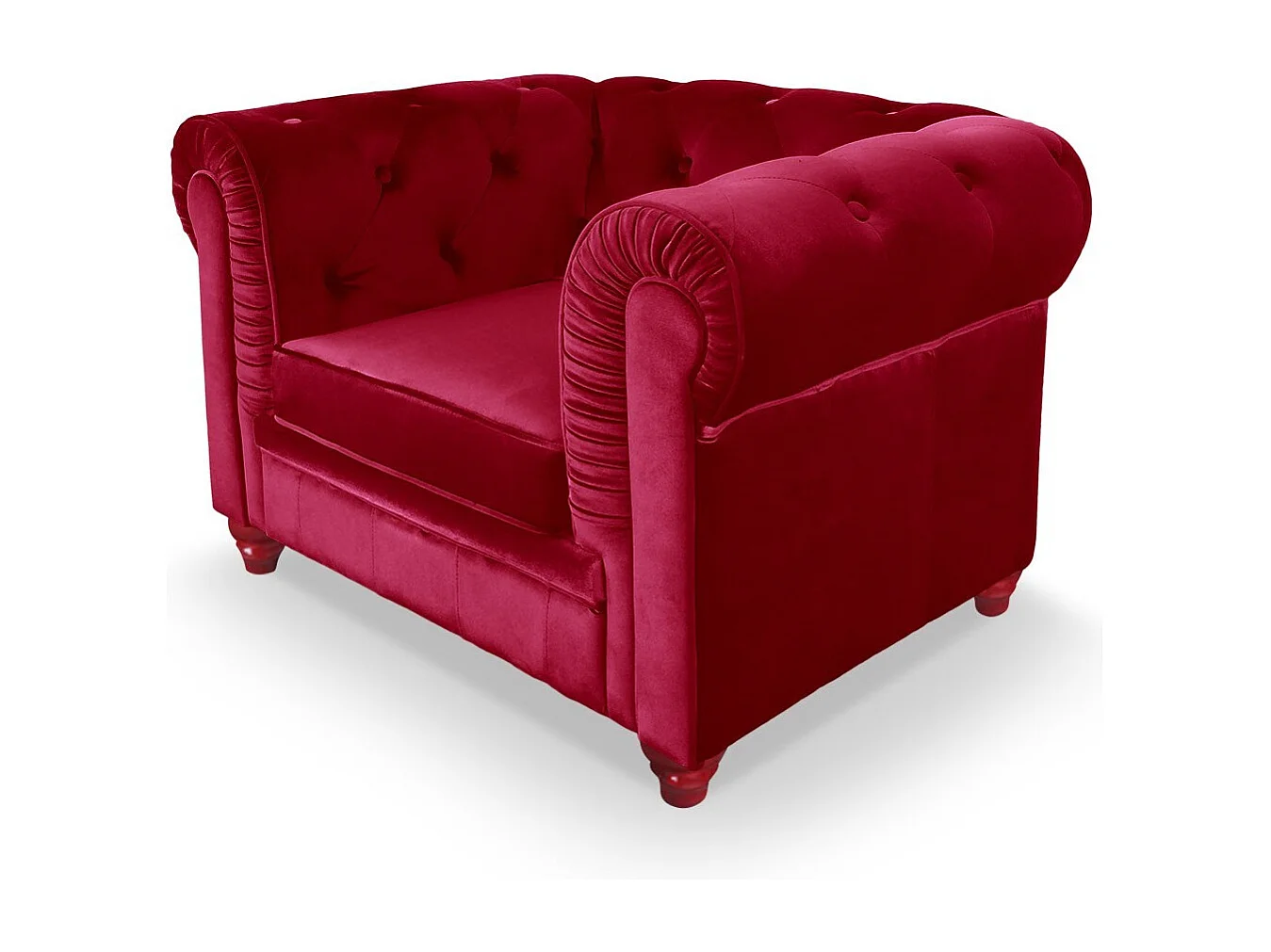 Fauteuil Design Velours "Chesterfield" 111cm Rouge
