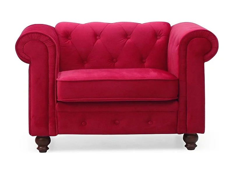 Fauteuil Design Velours "Chesterfield" 111cm Rouge