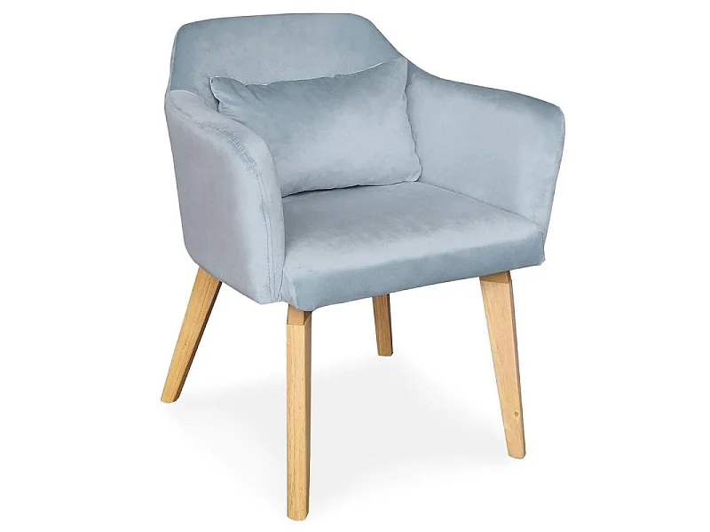 Fauteuil Scandinave Velours "Nari" 70cm Bleu Ciel