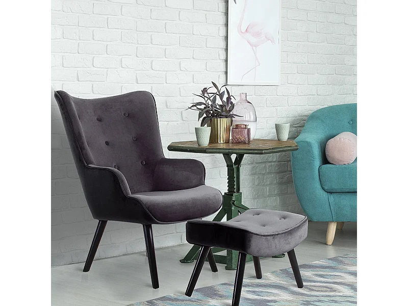 Fauteuil & Pouf Scandinave "Nomi" 100cm Noir