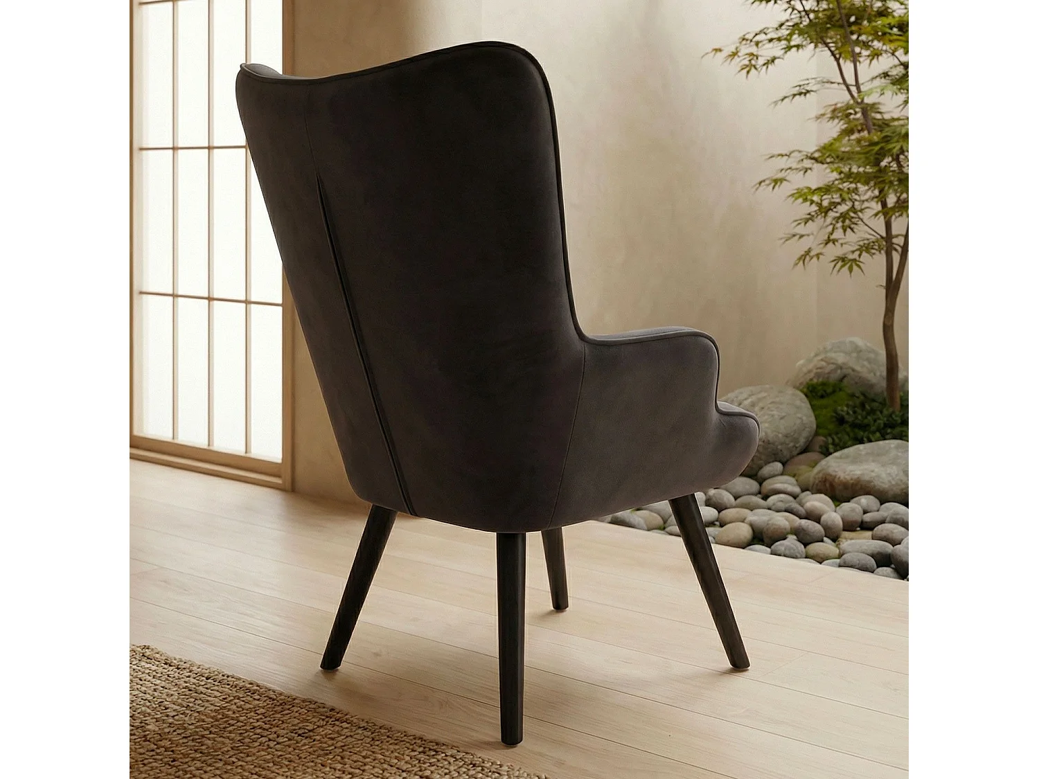Fauteuil & Pouf Scandinave "Nomi" 100cm Noir