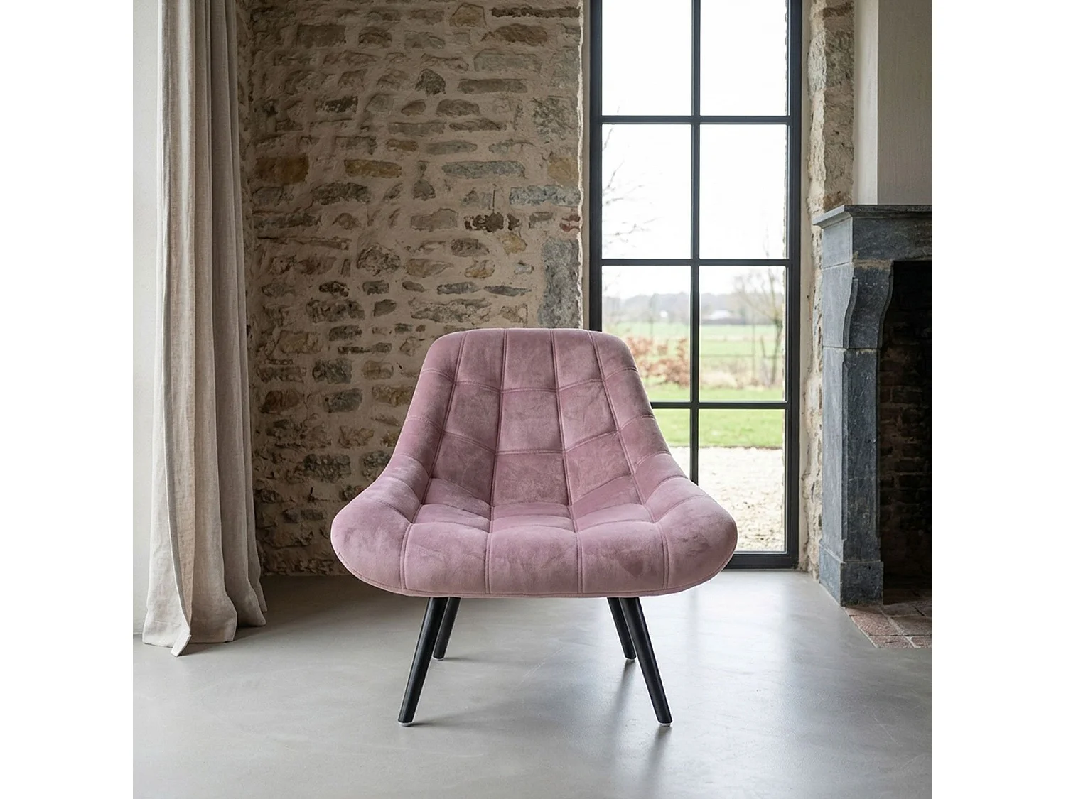 Fauteuil Scandinave en Velours "Johan" 102cm Rose