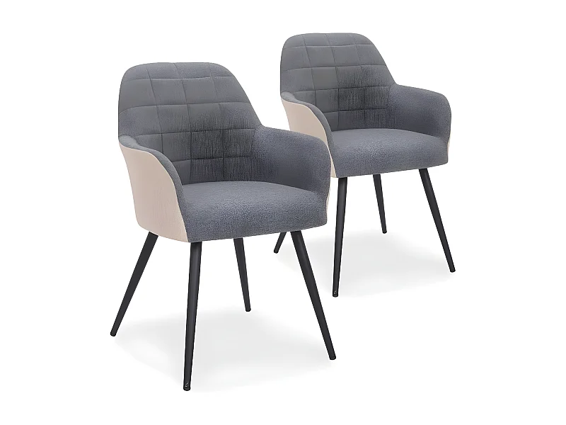 Lot de 2 Fauteuils Design "Singolo" 81cm Beige & Gris