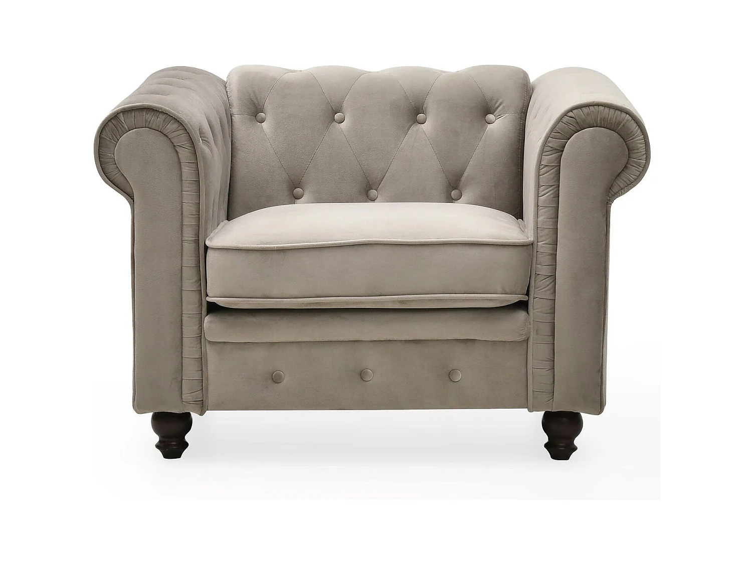 Fauteuil Design Velours "Chesterfield" 111cm Taupe