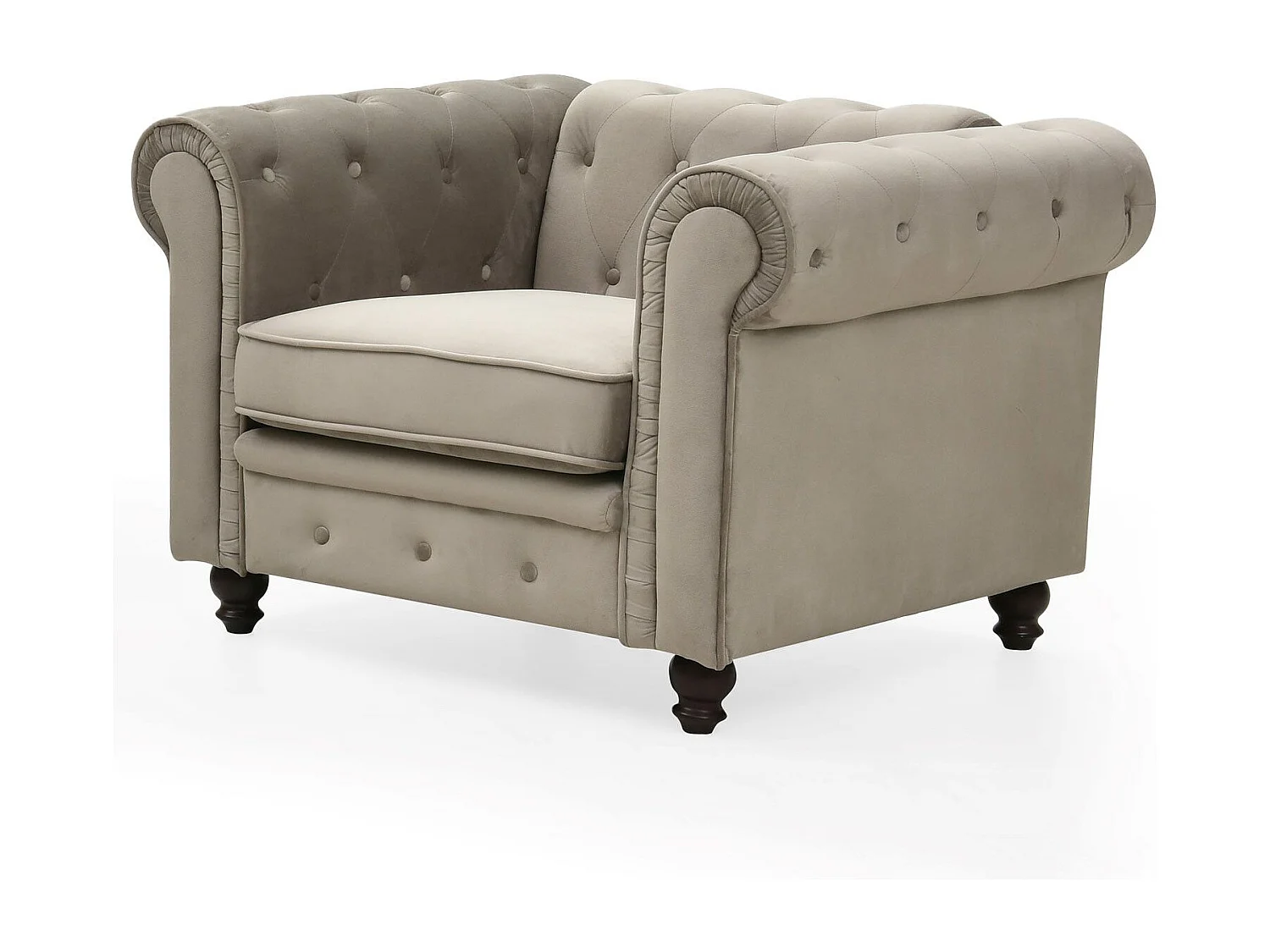 Fauteuil Design Velours "Chesterfield" 111cm Taupe