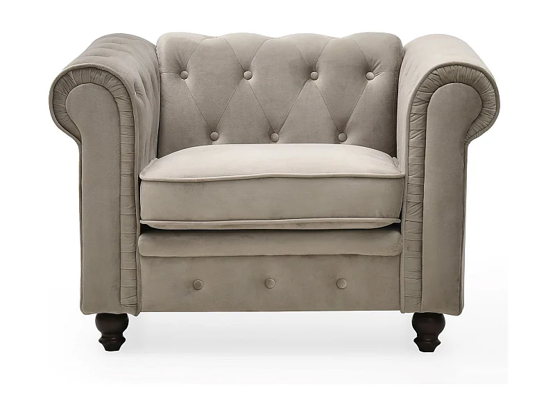 Fauteuil Design Velours "Chesterfield" 111cm Taupe